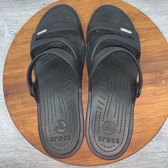 Crocs Patricia Low Wedge Women's Black Slide Sandals Size 11 Comfort Slip On - Picture 6 of 12